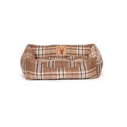 Medium+ Brown Tartan Snuggle Dog Bed - Danish Design Newton Truffle 68cm - 28"